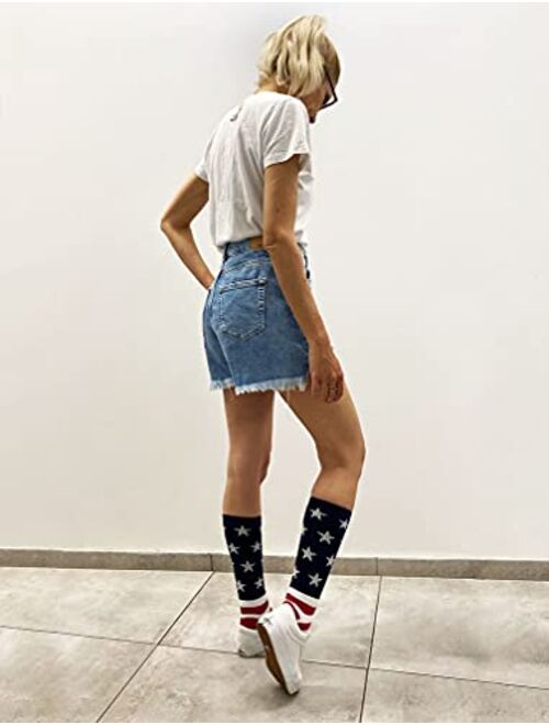 Tstars American Flag Socks Men Women Patriotic USA 4th of July Red White and Blue Socks