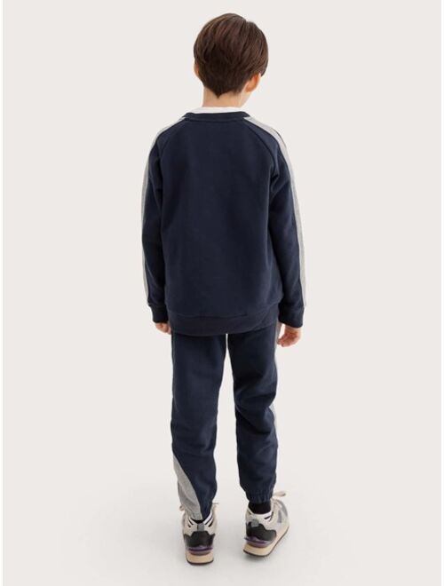Shein Boys Letter Graphic Contrast Side Seam Raglan Sleeve Sweatshirt & Sweatpants