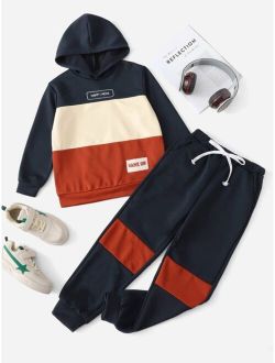 Boys Colorblock & Letter Graphic Sweatshirt & Sweatpants Set