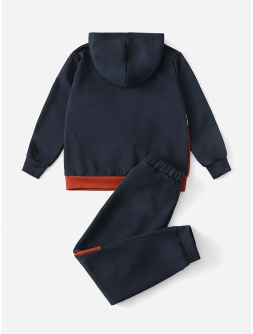 SHEIN Boys Colorblock & Letter Graphic Sweatshirt & Sweatpants Set