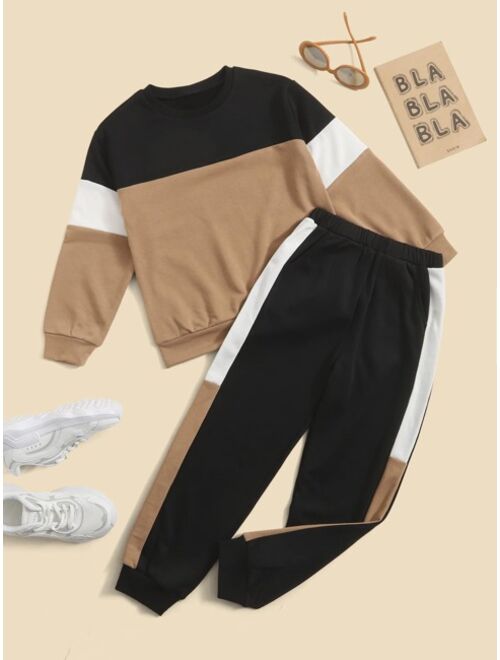 SHEIN Boys Color Block Pullover & Sweatpants