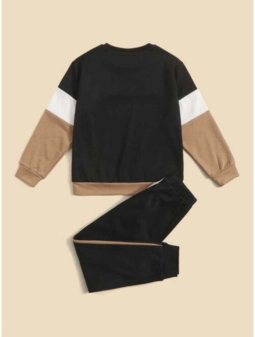 SHEIN Boys Color Block Pullover & Sweatpants