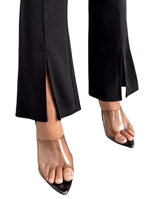 SweatyRocks Women's High Waist Slit Hem Pants Plain Flare Leg Pants