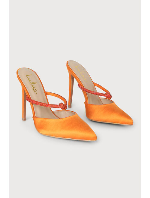 Lulus Marinala Orange Satin Rhinestone Pointed-Toe Mule Pumps