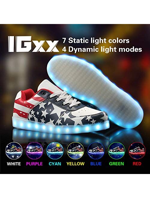 IGxx LED Shoes for Men USA Star LED Sneakers USB Recharging Light Up Shoes LED Women Glowing Luminous Flashing Shoes Kids