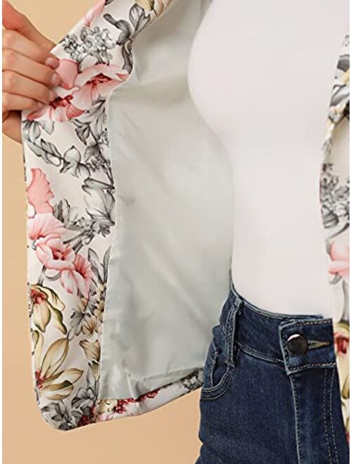 Allegra K Women's Long Sleeve Notch Lapel Open-Front Allover Printed Casual Blazer Jacket