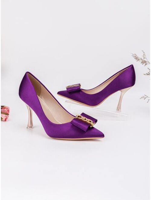 Shein Chain & Bow Decor Point Toe Heeled Court Pumps