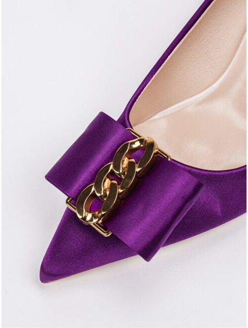 Shein Chain & Bow Decor Point Toe Heeled Court Pumps