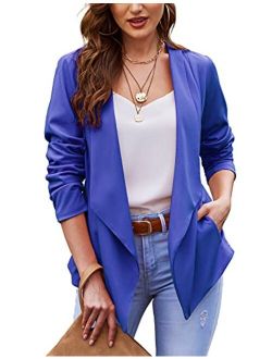 ACEVOG Blazer Jackets for Women Open Front Long Sleeve Casual Work Office Blazers Boyfriend Blazer with Pockets S-XXL