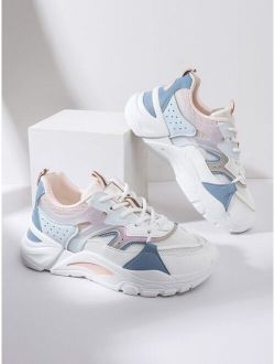 Mesh Panel Lace Up Front Chunky Sneakers