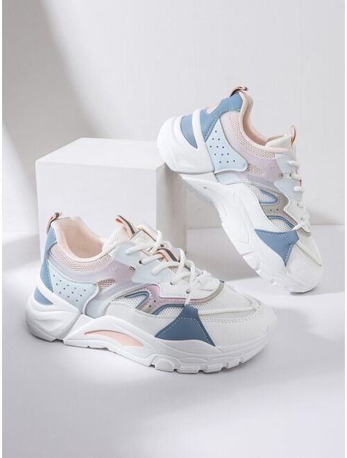 Shein Mesh Panel Lace Up Front Chunky Sneakers