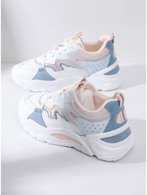 Shein Mesh Panel Lace Up Front Chunky Sneakers