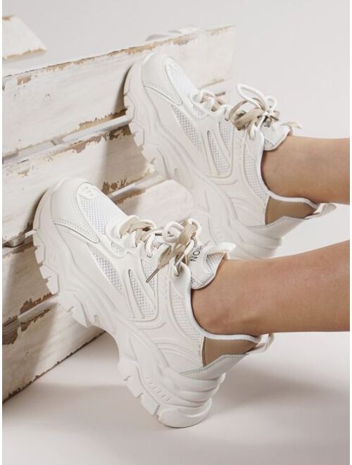 Shein Two Tone Letter Graphic Lace-up Front Chunky Sneakers