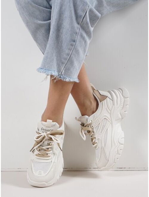 Shein Two Tone Letter Graphic Lace-up Front Chunky Sneakers