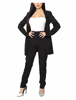 Kafiloe Women Sexy 2 Piece Outfits Long Sleeve Blazer and Pants Set Elegant Offiec Business Suit for Work