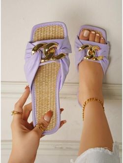 Chain Detail Flat Slide Sandals