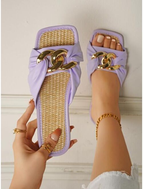 Shein Chain Detail Flat Slide Sandals