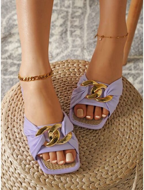 Shein Chain Detail Flat Slide Sandals