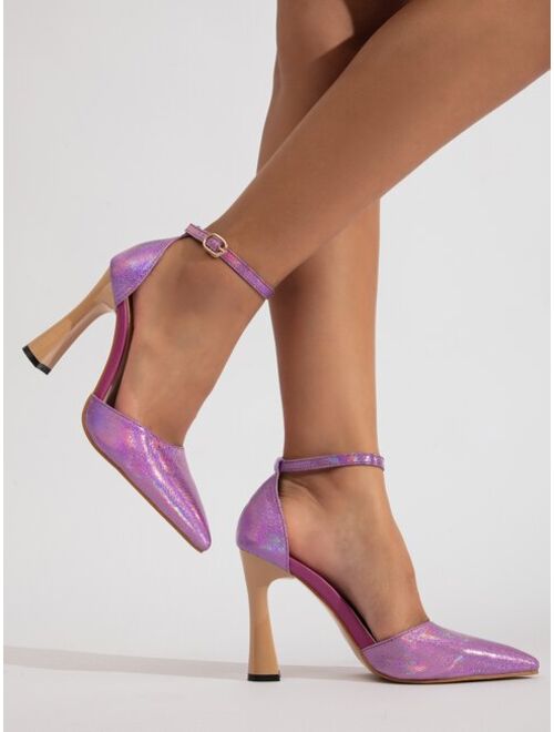 Shein Point Toe Sculptural Heeled Ankle Strap Pumps
