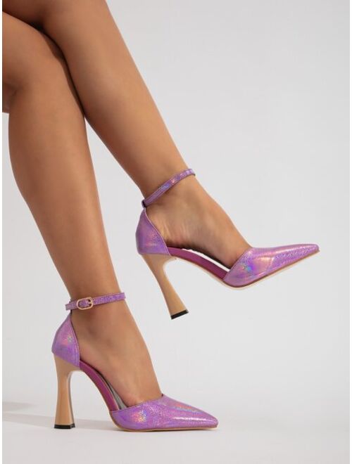 Shein Point Toe Sculptural Heeled Ankle Strap Pumps