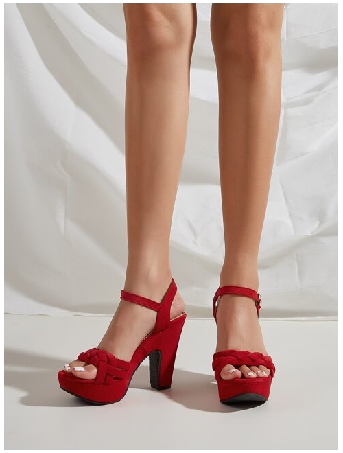 Shein Braided Detail Ankle Strap Chunky Heeled Sandals
