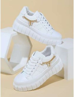 Chain Decor Lace-up Front Skate Shoes