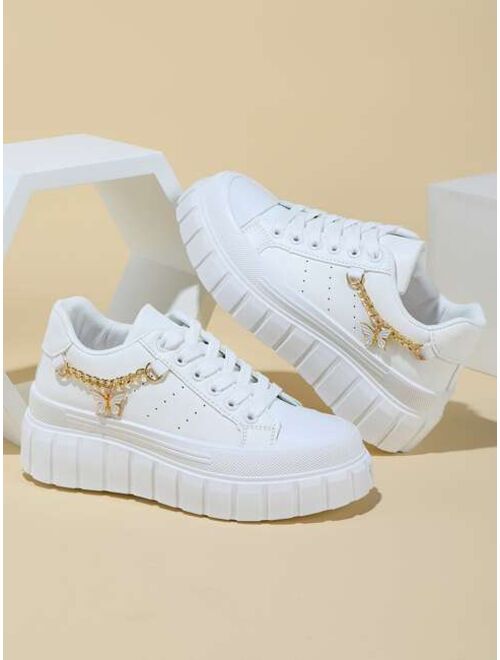 Shein Chain Decor Lace-up Front Skate Shoes