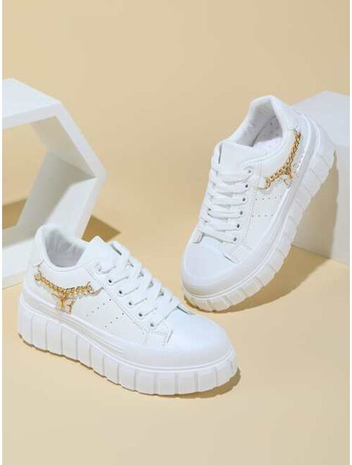 Shein Chain Decor Lace-up Front Skate Shoes