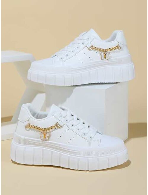 Shein Chain Decor Lace-up Front Skate Shoes