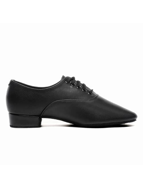 Bokimd Men's Ballroom Dance Shoes Black Leather Sole Tango Salsa Latin Character Shoe