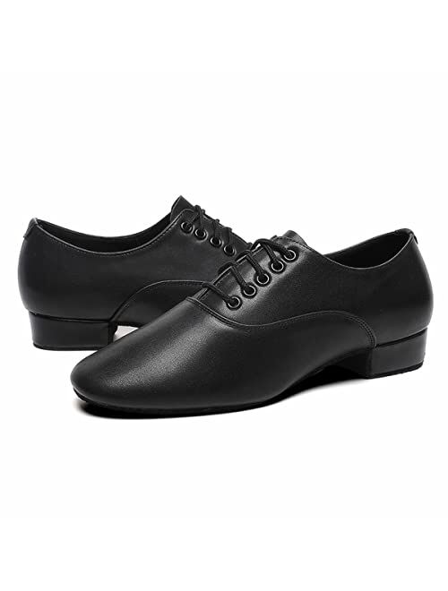 Bokimd Men's Ballroom Dance Shoes Black Leather Sole Tango Salsa Latin Character Shoe