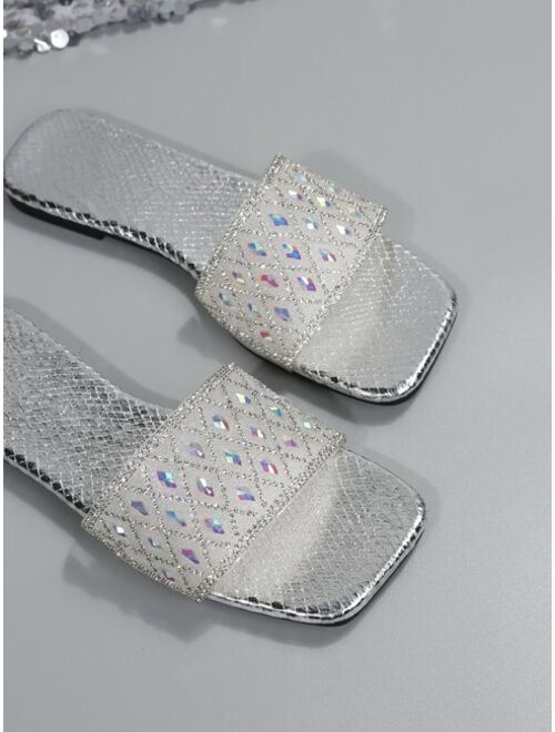 Shein Metallic Rhinestone Decor Slide Sandals