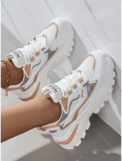 Letter Graphic Colorblock Lace-up Front Chunky Sneakers