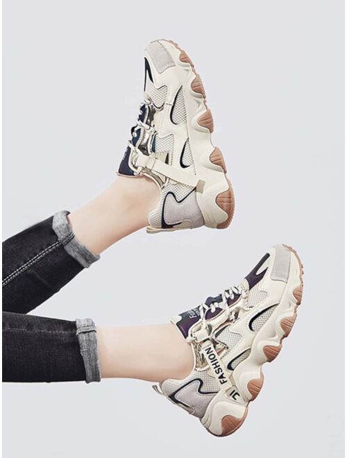 Shein Letter Graphic Lace-up Front Chunky Sneakers