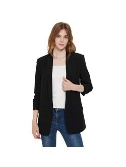 Charis Allure Womens 3/4 Ruched Sleeve Blazer Jacket Lightweight Work Office Open Front Solid Coat, Black