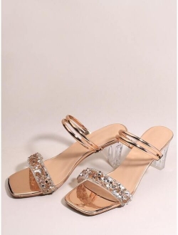 Rhinestone Decor Chunky Heeled Sandals