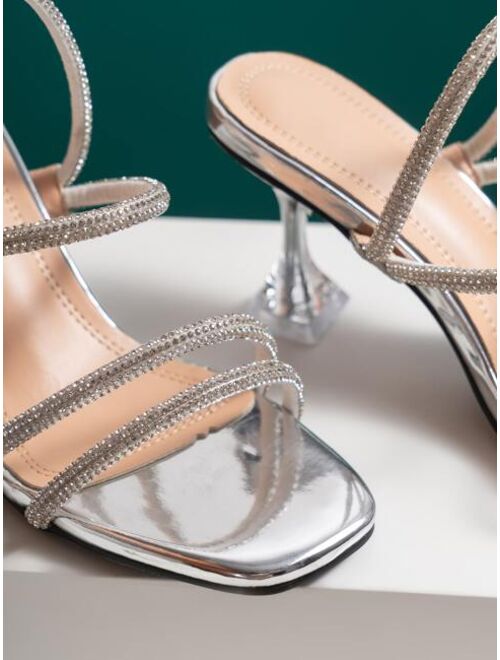 Shein Rhinestone Decor Two Way Wear Pyramid Heeled Sandals
