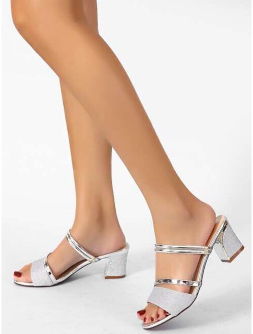 Shein Glitter Chunky Heeled Two Way Wear Sandals