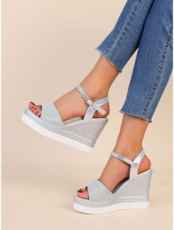 Glitter Ankle Strap Wedge Sandals