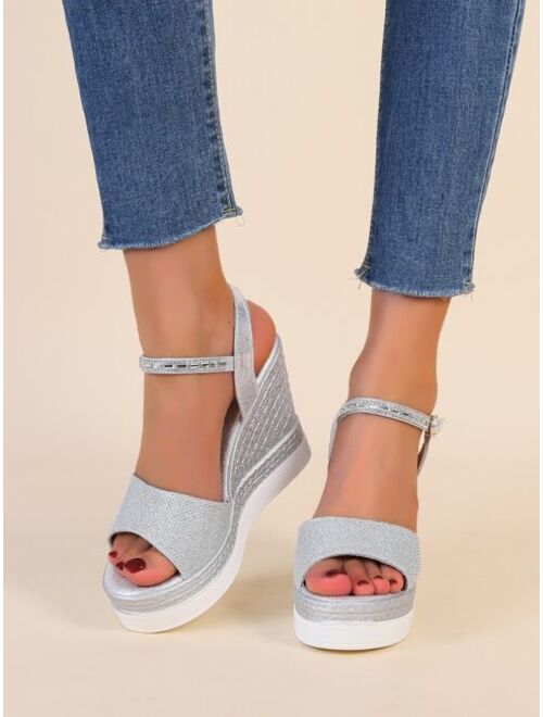 Shein Glitter Ankle Strap Wedge Sandals