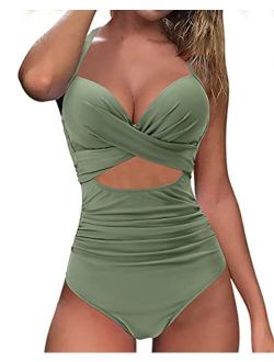MOOSLOVER Women Sexy Cutout One Piece Swimsuits Push Up Tummy Control Monokini Bathing Suits