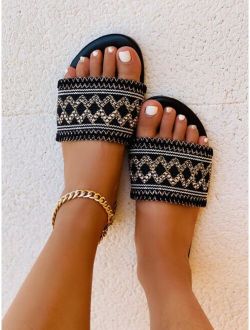 Geometric Pattern Woven Slide Sandals