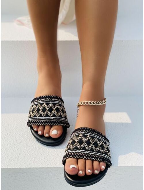 Shein Geometric Pattern Woven Slide Sandals