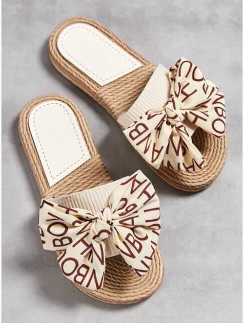 Shein Two Tone Bow Decor Espadrille Slides