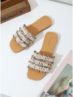 Faux Pearl Decor Slide Sandals