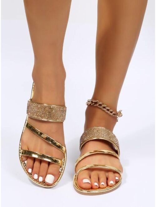 Shein Metallic Rhinestone Decor Slide Sandals