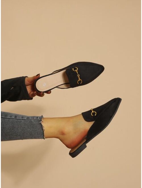 Shein Horsebit Decor Point Toe Flat Mules