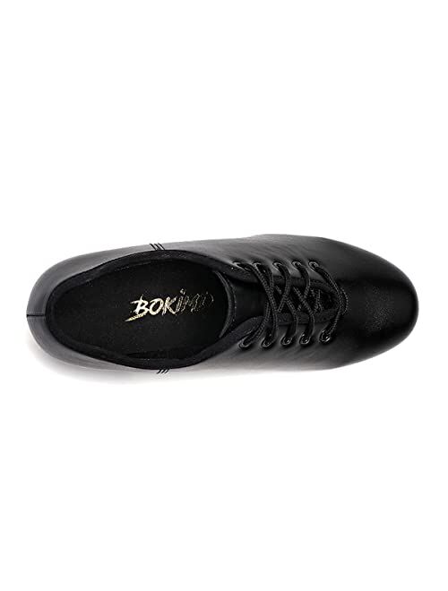 Bokimd Mens Split Sole Black Tap Shoes Leather Jazz Tap Dance Shoe