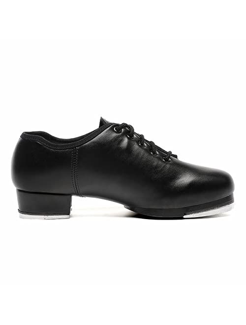 Bokimd Mens Split Sole Black Tap Shoes Leather Jazz Tap Dance Shoe