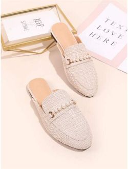 Faux Pearl Decor Loafer Mules